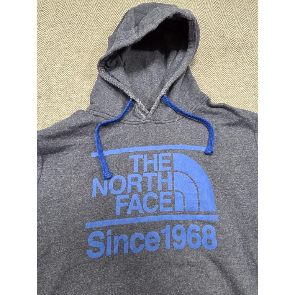 The North Face Mens XL Heather Navy Blue Graphic Logo Pullover Hoodie Since 1968